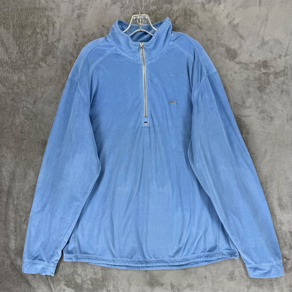 Tommy Bahama Mens XLT Blue Quarter Zip‎ Pullover Velour Long Sleeve Mock Neck